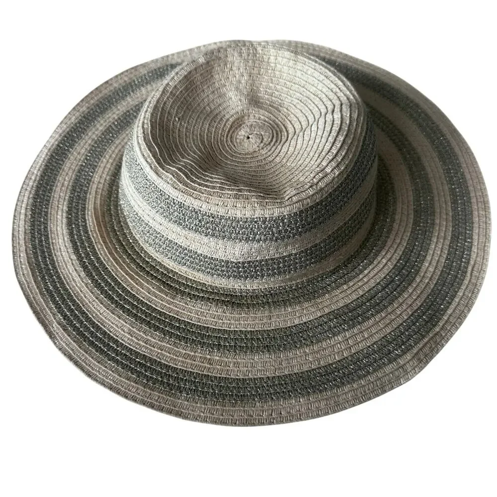 Girls Striped Metallic Straw Sun Hat - Excellent Condition